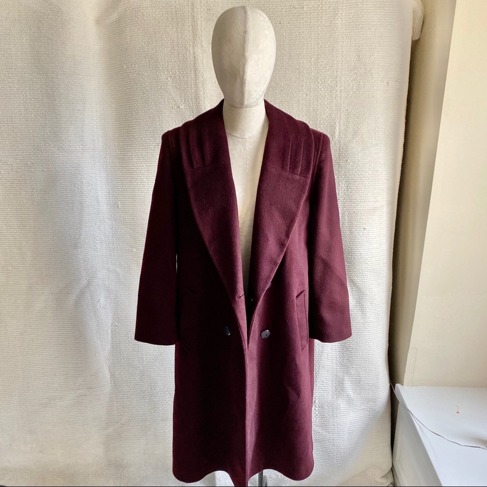 Vintage 80s 90s Wool 3/4 Long Midi Coat Wine Berry - Picture 8 of 8